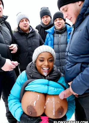 60 years old ebony grandmother having fun, oversized massive siliconed tits, casual winter clothes, exhibitionist, snow High detailed photo, high quality photo, receiving facial cumshots by, (young, fat, boys)