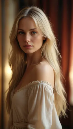 Torso in view, (dynamic pose), 35 yo alluring woman, girl-next-door, (long light blonde straight hair), (straight hair:1.1), beautiful clothing, highly detailed, dynamic background, ac_neg1, <lora:MJ52:.8>