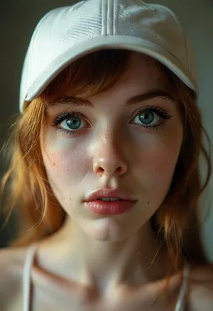 ((the whole girl visible in the frame)), full body wiew, totally nude, ultra realistic smart incredibly beautiful seductive face, pretty young escort woman, super model, 18 years old, (very slim, anorexic figure), long very nice legs, narrow waist, looks directly at the viewer, ((baseball cap backwards, showing shaved pussy)), (long legs, perfect legs, sensual Seductive, big eyes, beautiful eyes:1.2), back view, long ginger hair, (seduce, sexy, wants to fuck:1.1), (white skin. smile:1.1), ((showing big breasts with protruding swollen puffy areolas and puffy nipples 1:1)), HDR photo, best quality, ultra-detailed, masterpiece, finely detail, highres, photorealistic, perfect illumination, best shadow, best shot, ((engaging view)), full scene picture, soft lighting, bhands, perfect fingers, little hands, (5/6th body:1.5), the woman is looking with amazement at viewer, (looking up), detailxl, perfecteyes, <lora:MJ52:.5>, <lora:lora-sdxl-perfect-eyes:.5>, <lora:style_lora_realis:.7>