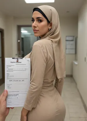 I processed another Hijab Milf's asylum application today. I decided to let her into the country under one condition. She has to work as a human sex doll for the next 3 years. She will have to offer her Muslim pussy to strangers for 12 hours every day in a public glory wall. She has no choice, so I am sure she agrees.