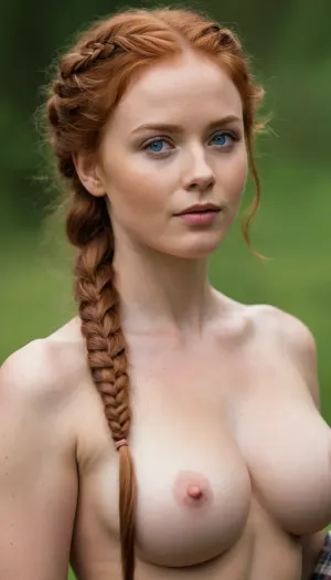 full body, gorgeous sexy highland woman, 20 years, ginger hair braid, in a highlander plaid, in the scottish highland, Beautiful detailed face, (perfect blue eyes:1.1), (perfect skin:1.1), (perfect busty breasts:1.1), (perfect small pink nipples:1.1), (small areolas:1.1), (perfect vagina:1.1), (perfect body:1.1), (perfect hands:1.1), (perfect finger:1.1), (perfect fingernails:1.1), Photorealistic, RAW, analog, best quality, 8k, HD, DSLR, Fujifilm XT3, film grain, award winning, perfect green eyes