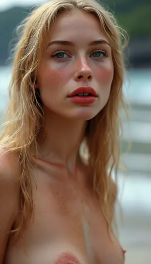 insanely detailed photo of two exact identical scandinavian tall cute blonde girls, ((28 years old)), ((very much want have sex)), small athletic girls with big breasts, (super skinny:1.5), extrem sporty, lots of freckles face and skin, (naked), hypnotized loving eyes, blond wild wet hair with sidelocks, very happy smile, legs straight and wide apart, back arched, front-facing, ultra-realistic, detailed, very red and symmetrical lips, very detailed extremely long hair down to the hips, big breast, tanned, ahegao, cum leaking from vagina, front view, cum in vagina, saliva, orgasm, narrow hips and waist, cum on belly, cum on chest, at beach, huge man's standing behind them, dick lies the girl's body, the man's dick lies on the girls, Eyes look at the dick, the girl is looking at the dick, <lora:Midjourney Image Enhancer XL v1:1.1>, <lora:Picture_enhancer:1.9>, <lora:MJ52:1.1>, <lora:BUT_SDXL_SHS:1>
