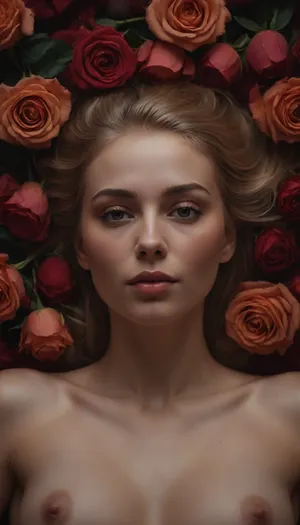 Texture, roses, a naked Scandinavian woman laying on top.