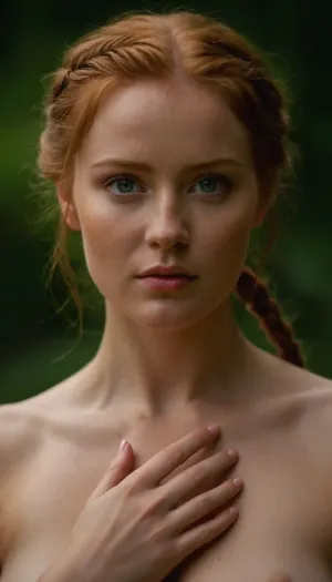 gorgeous sexy highland woman, 20 years, ginger hair braid, in a highlander paid, Beautiful detailed face, (perfect blue eyes:1.1), (perfect skin:1.1), (perfect busty breasts:1.1), (perfect small pink nipples:1.1), (small areolas:1.1), (perfect vagina:1.1), (perfect body:1.1), (perfect hands:1.1), (perfect finger:1.1), (perfect fingernails:1.1), Photorealistic, RAW, analog, best quality, 8k, HD, DSLR, Fujifilm XT3, film grain, award winning, perfect eyes, green, eyes, perfecteyes, <lora:PerfectEyesXL:.8>