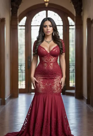 35 yr old Mexican woman, full body, long hair, large tits, wide hips, beautiful dress