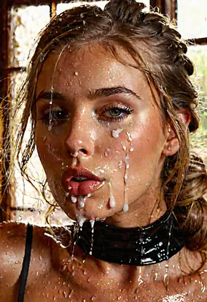 Create high quality picture with super high resolution, Camera closeup face, Outstanding Beautiful petite supermodel, 21-year old skinny girl, light blonde Side Braid Bun, glam Makeup, messy eyeliner, lipstick, full Lips, kissing, Defined nose, Long lashes, Glowing skin, Tender flushed cheeks, Upturned intense, luminous Eyes, fit, svelte, graceful, dainty Girl, Expensive silver jewelry, (Smoldering, Sultry, Alluring, Languid, Breathy gaze, begging, orgasmic face, cute looking, rolling eyes), (((massive facial, tons of cum. Flowing from mouth to chin))), cum on face, cum on hair, cum on legs, facial, open mouth, location, expensive, modern glass lodge, light colors, ((Sunbeams penetrate through the bigglass window and illuminate body and hair from behind)), (cum in mouth:1.3), Squirting from pussy, (bukkake, hard penises close around her face, penises spreading cum to face), ((expensive black high-neck top, small tits contures visible through top, Pussy visible throgh wet slip)), bukkake, cum, facialized, superfacialized