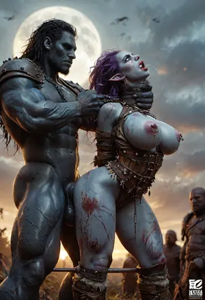 ((female drow elf barbarian, (dark night blue skin:1.82), tall, angry, busty, curvy, thin waist, big boobs, big butt, slim, fit, vitiligo, strong, fur pelt armor, dungeons and dragons, purplish blue skin, black and purple hair)), Dark, Elf, Warrior, Drow, tattooed, scarred, purple eyes, blue skin, amazon, giant, fur barbarian armor, bloody, blood spatter, bear, bear heart, (in a bloody filed after a battle, white full moon in the sky:1.4), (large heavy nipple rings:1.5), (leg spreader bar:1.2), (man is choking her from behind:1.4), ((hogtied, bound with large chains, tied to a torture table:1.3)), cock in mouth, (brutal face fuck), Blowjob, (tears in eyes:1.5), (running makeup), (cum drips from nose:1.3), (cum drips from mouth:1.3), ultra hd, photorealistic, hyper gigantic large black cock in mouth, (((hyper gigantic large black cock in mouth:1.3))), oral cream pie, hair grab, sad, sad crying, tongue out, gasping for air, zavy-brbrn, gangbang, double anal penetration, anal spitroast, groupsex, deepthroat, (4 gigantic African black brute thug, huge trunklike arms, huge head, hyper muscular body, dressed in slave clothes:1.36), (gigantic African black brute thug, gangbang, double anal, anal spit roast, double penetration:1.14), ((hogtied, bound for sex, tied up)), (((hyper gigantic large white cock in mouth:1.3))), (pulled nipples:1.2), nipple clamps, (((spit roast))), (((hyper large cock in mouth:1.3))), screaming, shocked, deep anal penetration, Uber realistic, 8k, ultra detailed, masterpiece, 35mm photograph, film, professional, 4k, 1girl, 5 boys, hdr, photographic, ultra realistic, ultra high details, back light, (front view), (dynamic pose), best quality, anal sex, with large muscular black men, gargantuan black cocks, anal sex expansion, large hyper muscular fat old men, (double anal sex), swollen white veiny cocks, (double anal penetration), hardcore double penetration, proper physics, big white cocks, muscular white double anal gangbang, (forceful penetrations), extremely graphic, shocked expression, beautiful hands, massive cum in ass defeating a woman in combat, fighting, killing, blood, winning fight, magazine cover, Realism_Quality_2xx_By_Stable_Yogi, score_9, score_8_up, score_7_up, (((very pretty face:1.3))), (((extremely ultra detailed face:1.3))), perfect fingers and hands, upper body view, (extreme size difference:1.6), (ultra realistic), (maximum quality), (high resolution), (extreme detail), (ultra realism), UHD, super high quality, highly detailed, high resolution, perfect lighting, natural lighting, (dynamic angle), (random angle), (random pose), (dynamic view), (random view), volumetric lighting, golden hour lighting, dramatic shadows, nature-inspired color palette, a, zavy-brbrn-sdxl, 2>, <lora:detailed_notrigger:2>, <lora:CinematicStyle_v1:2>, <lora:MJ52:2>, <lora:zavy-brbrn-sdxl:2>, <lora:LCMTurboMix_Euler_A_fix:2>