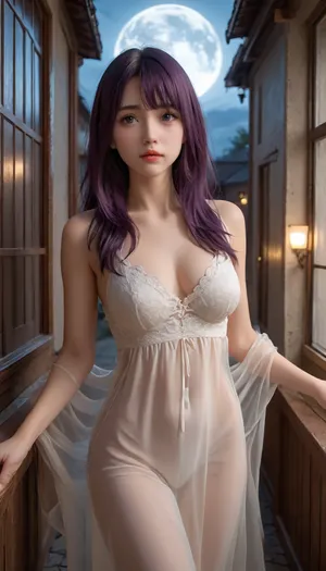 18 year old Fern, from the anime friren., (night 1.5), the lights are off in the house, (she is in house 1.6), she is illuminated only by white light from a large, bright moon. very large silicone breast size 5, (large silicone breast 1, 7), . purple hair with bangs on the face, very large eyes, round face, long hair. in a transparent night dress, with a deep neckline, she stands in a room under the moonbeams hitting the open balcony door. all this was shot on a professional camera in 4k, at night...
ltctr, cloudy, sky, sun, moon, <lora:PAseer-SDXL-FarOfTheSun:.8>
