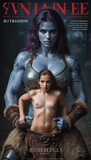 female drow elf barbarian, (dark night blue skin:1.82), tall, angry, busty, curvy, thin waist, big boobs, big butt, slim, athletic, fit, vitiligo, strong, (wearing Drizzt Do'Urdens armor, with bear fur pelt, dungeons and dragons inspired chainmail, purplish blue skin, black and purple hair, Dark, Elf, Warrior, Drow, tattooed, scarred, purple eyes, uberfit, muscular, blue skin, amazon, giant, fur barbarian armor, bloody, blood spatter, bear, bear heart), Dark, Elf, Warrior, Drow, tattooed, scarred, purple eyes, uberfit, muscular, blue skin, amazon, giant, fur barbarian armor, bloody, blood spatter, bear, bear heart, zavy-brbrn, defeating a woman in combat, fighting, killing, blood, winning fight, magazine cover, Realism_Quality_2xx_By_Stable_Yogi, score_9, score_8_up, score_7_up, (((very pretty face:1.3))), (((extremely ultra detailed face:1.3))), perfect fingers and hands, upper body view, (extreme size difference:1.6), (ultra realistic), (maximum quality), (high resolution), (extreme detail), (ultra realism), UHD, super high quality, highly detailed, high resolution, perfect lighting, natural lighting, Uber realistic, ultra detailed, masterpiece, 35mm photograph, film, professional, 4k, hdr, photographic, ultra realistic, ultra high details, back light, (dynamic pose), (dynamic angle), (random angle), (random pose), (dynamic view), (random view), best quality, volumetric lighting, golden hour lighting, dramatic shadows, rich details, nature-inspired color palette, <lora:Dark_Elf_Warrior:2>, <lora:Drow:2>, <lora:339100_training_data:2>, <lora:uberfit_lora_sdxl:2>, <lora:zavy-brbrn-sdxl:2>