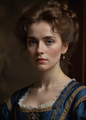 portrait of an English lady of 19th century, detailed face, detailed hair, Ensor style