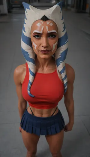 Solo, spaceship, horny face, (milf:1.9), ((((Ahsoka Tano)))), ((((((black transformer body:1.1)))))), ((((((devil vampire skin:1.1)))))), score_9, score_8_up, score_7_up, (thick athletic body:1.9), ((((tight red tank top and pleated red mini skirt with black thong strings sticking up above the top of the skirt)))), <lora:Animated_Concept:2>, <lora:hentai_anime_style_xl_v1:2>