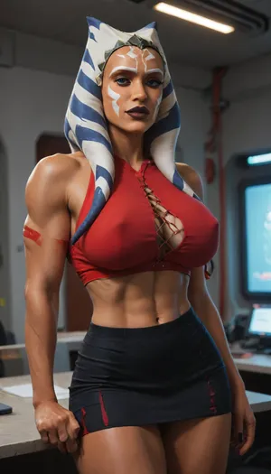 Solo, spaceship, horny face, ((((Ahsoka Tano)))), ((((((black transformer body:1.5)))))), ((((((devil vampire skin:1.6)))))), (((sexy low cut secretary outfit with very short skirt))), huge breasts, score_9, score_8_up, score_7_up, (athletic body with muscular arms and shoulders:1.4), NEGATIVE_HANDS, <lora:Animated_Concept:2>, <lora:hentai_anime_style_xl_v1:2>