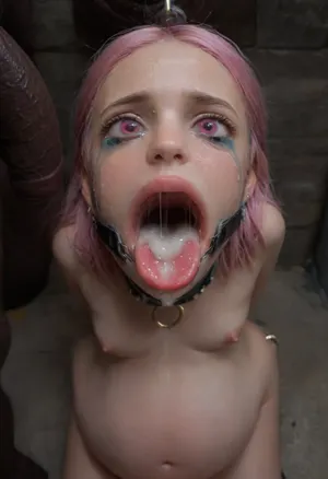 18 year old PETITE EBONY BIMBO CUTIE IS MIND CONTROLLED IN A DARK ALLEY, (BROWN SKIN BIMBO IS HYPNOTIZED TO BE A CUM SLAVE SUCKING VIEWER'S hyper gigantic MASSIVE BLACK cock:1), SHE'S HYPNOTIZED BY VIEWER TO BE EXTREMELY hopeless AND TERRIFIED OF HIS gigantic thick BLACK cock, UHD 8K, (extreme realism:1.8), (maximum detail:1.4), PERFECT WET BROWN SKIN, RANDOM VIEW ANGLE, RANDOM POSE, (YOUNG EBONY HOTTIE BIMBO IS OBSESSED WITH SUCKING VIEWER'S ENORMOUS BLACKHORS COCK:1), (she is DISGUSTED WHILE HIS MASSIVE BLACK cock IS DEEP IN HER MOUTH:1), HYPNOSIS, BDSM, hopeless EXPRESSION, (INTENSE SAD CRYING:2), BUKKAKE, (MESSY long MULTICOLOR hair, RANDOM HAIR STYLE), SHE'S DISGUSTED BY HUGE BLACK cock IN HER MOUTH, SUPER EXCITED eyes GLOWING WITH INTENSE DESPAIR, EYES WIDE OPEN IN hopeless, (BRIGHT GLOWING MINDLESS PINK eyes:2), she is HYPNOTIZED TO WORSHIP VIEWER'S MASSIVE BLACK COCK, EXTREME BUKKAKE BY HUGE BLACK dick, EXCITED BEGGING extreme orgasm face, (EXTREMELY PANICKED FACE:1.8), lots of thick runny cum on her EBONY BIMBO face and lips and forehead, (tinkerbell99), (aged 5:1.8), SUPER FIT BLACK BIMBO BODY, (SHE'S WEARING A SLAVE COLLAR RESTRAINED BY CHAINS:1), (wide mouth spreader ring gag, gaping mouth:1.8), (throat bulges after stretching:1.5), EXTREME HYPER BUKKAKE, (cum flows out of the nose:1.4), perfect composition of lights and shadows, (After massive bukkake cum:1.6), dynamic, the brightest image, clear focus, the depth of field, (the light is directed at the throat:2), (the inside of the throat is detailed and very clearly visible:2), 32k, 30 mm lens, 1/250 s, f/2.8, ISO 300, excessive thick runny cum on face, (extremely pretty young face:2), (extremely beautiful young little mouth:1.6), lots of cum on breasts, mouth spreader, lots of cum on hair, cum in mouth, shot, high, angle, skinny, PETITE, body, igbaddie, tongue, out, ahegao, drool, melanin, (She looks extremely small:2), (young:2), (cum in throat:1.6), (belly inflation:1.4), <lora:JustCum:2>, <lora:cum_in_eye_deepmind:2>, <lora:igbaddie-XL:2>, <lora:ahegao_mr_chrisma:2>, <lora:melanin-XL:2>