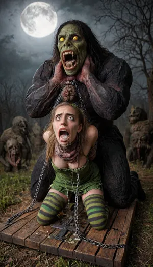 ((Rubeus Hagrid:1.6), demented, insane brute thug warden of Hogwarts, (yellow green zombie like skin color:1.6)), pitch black eyes, 4 meter tall, very angry, hairy bare chest with massive scars, hyper massive muscular, (built like a bear, human face with beard to his waist:1.3), (wearing Rubeus Hagrid clothes and armor, 2 meter pole hammer on back, magic enhanced red sickle in hand, signature Piwafwi cloak with bear fur pelt, dungeons and dragons inspired chainmail), yellowish green zombie skin, black and purple hair, necromancer, wood Warrior, Drow, celtic tattooed body, scarred, black purple eyes, heavy and uberfit, bloody, blood spatter, wolf, werewolf Warrior, magazine cover, Realism_Quality_2xx_By_Stable_Yogi, score_9, score_8_up, score_7_up, (((very rough and criminal face:1.3))), (((extremely ultra detailed face:1.3))), perfect fingers and hands, (full body view:1.4), (extreme size difference:1.32), (ultra realistic), (maximum quality), (high resolution), (extreme detail), (ultra realism), UHD, super high quality, highly detailed, high resolution, perfect lighting, natural lighting, Uber realistic, ultra detailed, masterpiece, 35mm photograph, film, professional, 4k, hdr, photographic, ultra realistic, ultra high details, back light, (dynamic pose), (dynamic angle), (random angle), (random pose), (dynamic view), (random view), best quality, volumetric lighting, golden hour lighting, dramatic shadows, rich details, nature-inspired color palette, ((very wide long shot:1.7)), golden hour, (eyes wide open in horror:1.42), (wide mouth spreader:1.5), (pleading expression:1.38), (terrified:1.48), (crying:1.46), (fear and panic:1.84), (18 year old), (eye contact), (petite young girl), view from above, sitting in the grass, green minidress, medium breasts, cleavage, striped stockings, sneakers, (blond hair, hair band), (cute), (petite girl), (narrow waist), backyard, perfect hands, perfect fingers, perfect anatomy, realistic skin, (in a bloody filed after a battle, white full moon in the sky:1.4), (man is choking her from behind:1.6), ((hogtied, bound with large chains, tied to a torture table:1.3)), cock in mouth, (brutal face fuck), (cum drips from nose:1.3), (cum drips from mouth:1.3), ultra hd, photorealistic, gangbang, double anal penetration, anal spitroast, groupsex, deepthroat, (4 gigantic African black brute thug, huge trunklike arms, huge head, hyper muscular body, dressed in slave clothes:1.36), (gigantic African black brute thug, gangbang, double anal, anal spit roast, double penetration:1.14), <lora:Dark_Elf_Warrior:2>, <lora:Drow:2>, <lora:339100_training_data:2>, <lora:zavy-brbrn-sdxl:2>, <lora:LCMTurboMix_Euler_A_fix:2>