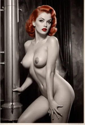 Back view, large text on poster, (((old 1950s American porn movie poster pin-up))), (((Black and white pin-up. 1950s movie poster))), (((wet milk body))), full red lips, dork, photography, photorealism, a beautiful police woman, tall, beautiful perfect figure, redhead, red hair, some bare breasts, pink nipples, knee-high boots, stockings, perfect tall legs, charming eyes, sad but funny face, dark background, fantasy art capturing the style of Aaron Horkey, Jeremy Mann, and Luis Royo, body-centric composition from a low angle, seductive figure, dark fantasy, dynamic composition, 1950s black and white photo, red lipstick, warm tones, shows acrylic calligraphy, watercolor techniques seamlessly integrated into a maximalist masterpiece, detailed with gouache fluidity, golden hour light, hyperrealism, hyperrealistic, hyperdetailed, 64k, ultraHDR, movie, poster, page