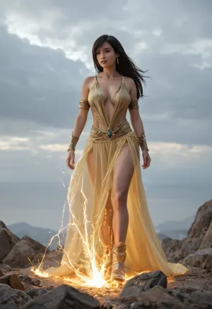 realistic Tifa Lockhart as the avatar of martial perfection, final ascension, transcendent and divine, long dark hair glowing with radiant energy, wearing celestial martial robes woven from light, fists transformed into pure glowing ki energy, body surrounded by an aura of golden light, spectral dragons and phoenixes of energy roaring in the sky around her, standing on floating shattered stone above a vast battlefield, heavenly light breaking through the clouds, ultimate expression of strength and discipline, cinematic photorealism, ultra-detailed textures, dramatic lighting, volumetric light, ray tracing reflections, epic composition, depth of field, highly detailed environment, 8k, masterpiece, best quality