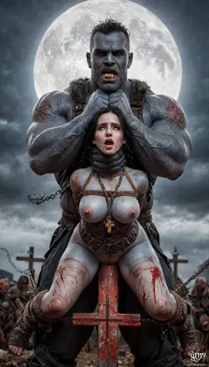 yennefer of vengerberg from witcher 3 with raven black hair, black fur around neck, black corset with gold accents, long black leather sleeves. Black leather gloves with gold accents, black long skirt with gold accents, black choker with a pendant around her neck, black long high heels boots, outfit in a Renaissance style, close shot, pussy shot, breasts visible, looking up at yennefer, female drow elf barbarian, (blue skin:1.82), tall, angry, busty, curvy, thin waist, big boobs, big butt, slim, fit, vitiligo, strong, fur pelt armor, dungeons and dragons, purplish blue skin, black and purple hair, Dark, Elf, Warrior, Drow, tattooed, scarred, purple eyes, blue skin, amazon, giant, fur barbarian armor, bloody, blood spatter, bear, bear heart, (in a bloody filed after a battle, white full moon in the sky:1.4), (man is choking her from behind:1.4), ((hogtied, bound with large chains, crucified to a torture table, spikes through hands:1.3)), (torture:1.32), (large sharp sword in anus:1.12), cock in mouth, (brutal face fuck), Blowjob, (tears in eyes:1.5), (running makeup), (cum drips from mouth:1.3), ultra hd, photorealistic, hyper gigantic large black cock in mouth, (((hyper gigantic large black cock in mouth:1.3))), oral cream pie, hair grab, sad crying, tongue out, gasping for air, zavy-brbrn, gangbang, double anal penetration, anal spitroast, groupsex, deepthroat, (4 gigantic African black brute thug, huge trunklike arms, huge head, hyper muscular body, dressed in slave clothes:1.32), ((hogtied, bound for sex, tied up)), (((large white cock in mouth:1.3))), (pulled nipples:1.2), nipple clamps, (((spitroast))), (((massive cock in mouth:1.3))), screaming, shocked, deep anal penetration, Uber realistic, 8k, ultra detailed, masterpiece, arched back, detailxl, 35mm photograph, film, professional, 4k, 1girl, 5 boys, hdr, photographic, ultra realistic, ultra high details, back light, (front view), (dynamic pose), best quality, incredibly lean body, anal sex, with large muscular black men, gargantuan black cocks, large hyper muscular fat old men, (double anal sex), swollen white veiny cocks, (double anal penetration), hardcore double penetration, proper physics, big white cocks, muscular white double anal gangbang, extremely graphic, shocked expression, beautiful hands, magazine cover, Realism_Quality_2xx_By_Stable_Yogi, score_9, score_8_up, score_7_up, (((very pretty face:1.3))), (((extremely ultra detailed face:1.3))), perfect fingers and hands, upper body view, (extreme size difference:1.6), (ultra realistic), (maximum quality), (high resolution), (extreme detail), (ultra realism), UHD, super high quality, highly detailed, high resolution, perfect lighting, natural lighting, (dynamic angle), (random angle), (random pose), (dynamic view), (random view), golden hour, rich details, nature-inspired color palette, <lora:Dark_Elf_Warrior:2>, <lora:Drow:2>, <lora:339100_training_data:2>, <lora:zavy-brbrn-sdxl:2>, <lora:LCMTurboMix_Euler_A_fix:2>