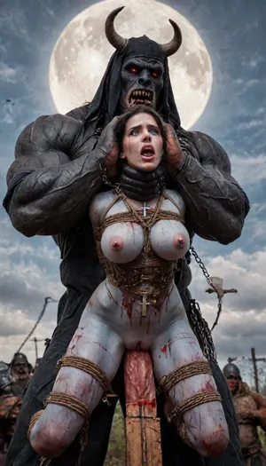 yennefer of vengerberg from witcher 3 with raven black hair, black fur around neck, black corset with gold accents, long black leather sleeves. Black leather gloves with gold accents, black long skirt with gold accents, black choker with a pendant around her neck, black long high heels boots, outfit in a Renaissance style, close shot, pussy shot, breasts visible, looking up at yennefer, female drow elf barbarian, (blue skin:1.82), tall, angry, busty, curvy, thin waist, big boobs, big butt, slim, fit, vitiligo, strong, fur pelt armor, dungeons and dragons, purplish blue skin, black and purple hair, Dark, Elf, Warrior, Drow, tattooed, scarred, purple eyes, blue skin, amazon, giant, fur barbarian armor, bloody, blood spatter, bear, bear heart, (in a bloody filed after a battle, white full moon in the sky:1.4), (man is choking her from behind:1.4), ((hogtied, bound with large chains, crucified to a torture table, spikes through hands:1.3)), (torture:1.32), (large sharp sword in anus:1.12), cock in mouth, (brutal face fuck), Blowjob, (tears in eyes:1.5), (running makeup), (cum drips from mouth:1.3), ultra hd, photorealistic, hyper gigantic large black cock in mouth, (((hyper gigantic large black cock in mouth:1.3))), oral cream pie, hair grab, sad crying, tongue out, gasping for air, zavy-brbrn, gangbang, double anal penetration, anal spitroast, groupsex, deepthroat, (4 gigantic African black brute thug, huge trunklike arms, huge head, hyper muscular body, dressed in slave clothes:1.32), ((hogtied, bound for sex, tied up)), (((large white cock in mouth:1.3))), (pulled nipples:1.2), nipple clamps, (((spitroast))), (((massive cock in mouth:1.3))), screaming, shocked, deep anal penetration, Uber realistic, 8k, ultra detailed, masterpiece, arched back, detailxl, 35mm photograph, film, professional, 4k, 1girl, 5 boys, hdr, photographic, ultra realistic, ultra high details, back light, (front view), (dynamic pose), best quality, incredibly lean body, anal sex, with large muscular black men, gargantuan black cocks, large hyper muscular fat old men, (double anal sex), swollen white veiny cocks, (double anal penetration), hardcore double penetration, proper physics, big white cocks, muscular white double anal gangbang, extremely graphic, shocked expression, beautiful hands, magazine cover, Realism_Quality_2xx_By_Stable_Yogi, score_9, score_8_up, score_7_up, (((very pretty face:1.3))), (((extremely ultra detailed face:1.3))), perfect fingers and hands, upper body view, (extreme size difference:1.6), (ultra realistic), (maximum quality), (high resolution), (extreme detail), (ultra realism), UHD, super high quality, highly detailed, high resolution, perfect lighting, natural lighting, (dynamic angle), (random angle), (random pose), (dynamic view), (random view), golden hour, rich details, nature-inspired color palette, <lora:Dark_Elf_Warrior:2>, <lora:Drow:2>, <lora:339100_training_data:2>, <lora:zavy-brbrn-sdxl:2>, <lora:LCMTurboMix_Euler_A_fix:2>