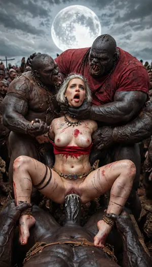 (Velma Dinkley:1.5), pale skin, small médium breasts, perfectly delicately trimmed pubic hair, (dark brown pussy and labia:1.2), slim chubby, mommy belly, skinny ass, skinny legs, (jewelry and typical ornaments in neck arms legs and ankle:1.4), (chin up, screaming in despair:1.2), seductive pose in African tribe in African village, suspended congress dp, (double vaginal penetration:1.3), (silver hair, blacks on Asians, ripped clothes), looking at viewer, during the day, (many dark-skinned people in the back -shot:1.5), side view of whole body, holding multiple black cocks cumming, gigantic black male penetrates her, short woman tall men, (one giant African brute near:1.3), (a crowd of African tribes:1), wearing typical collars, dance costume, view from above, fantasy, (maximum photo quality:1.4), (cum all over her face), tattooed, scarred, purple eyes, blue skin, amazon, giant, fur barbarian armor, bloody, blood spatter, bear, (in a bloody filed after a battle, white full moon in the sky:1.4), (man is choking her from behind:1.2), ((hogtied, bound with large chains, crucified to a torture table, spikes through hands:1.3)), (torture:1.32), cock in mouth, (brutal face fuck), ultra hd, photorealistic, hyper gigantic large black cock in mouth, (((hyper gigantic large black cock in mouth:1.3))), oral cream pie, hair grab, sad crying, tongue out, gasping for air, zavy-brbrn, gangbang, double anal penetration, anal spitroast, groupsex, deepthroat, (4 gigantic African black brute thug, huge trunklike arms, huge head, hyper muscular body, dressed in slave clothes:1.32), (pulled nipples:1.2), nipple clamps, (((spitroast))), (((massive cock in mouth:1.3))), screaming, shocked, deep anal penetration, Uber realistic, 8k, ultra detailed, masterpiece, 35mm photograph, film, professional, 4k, 1girl, 5 boys, hdr, photographic, ultra realistic, ultra high details, back light, best quality, incredibly lean body, anal sex, with large muscular black men, gargantuan black cocks, large hyper muscular fat old men, (double anal sex), swollen white veiny cocks, (double anal penetration), hardcore double penetration, proper physics, big white cocks, muscular white double anal gangbang, beautiful hands, magazine cover, Realism_Quality_2xx_By_Stable_Yogi, score_9, score_8_up, score_7_up, (((very pretty face:1.3))), (((extremely ultra detailed face:1.3))), perfect fingers and hands, upper body view, (extreme size difference:1.32), (ultra realistic), (maximum quality), (high resolution), (extreme detail), (ultra realism), UHD, super high quality, highly detailed, high resolution, perfect lighting, natural lighting, (dynamic angle), (random angle), (random pose), (dynamic view), (random view), golden hour, rich details, nature-inspired color palette, <lora:detailed_notrigger:2>, <lora:LCMTurboMix_Euler_A_fix:2>, <lora:JuggerCineXL2:2>, <lora:zavy-brbrn-sdxl:2>, <lora:CinematicStyle_v1:2>