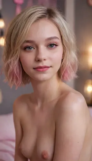 La sérénité du coucher du soleil : l'embrassement décontracté d'une blonde de vulnérabilité

- Oui.

Dans la douce lueur d'un coucher de soleil ohwx, une femme de 18 ans avec une coupe blonde bob et des reflets roses subtils se tenait décontractée, sa forme mince exposée mais confortablement à l'aise. Un doux sourire a gracié ses lèvres, reflétant la sérénité de son âme.