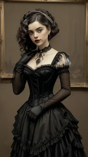 L'élégance intemporelle : un victorien dans un portrait théâtral

- Oui.

Dans un studio rappelant la fin du XIXe siècle, une image générée par l'IA révèle une femme ornée d'un costume de l'ère victorienne. Son corset blanc avec perles noires crée un look contrasté mais sophistiqué, tandis que ses volumineux cheveux bouclés et accessoires de plumes théâtrales ajoutent au charme vintage. L'arrière-plan, muette et tiède, doucement illuminé, met en lumière sa position poisée et confiante, évoquant un air d'élégance intemporelle et de drame historique.