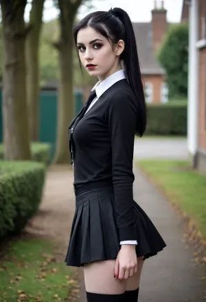 Echoes of ebony: l'allure della studentessa di goth pallida in un corridoio di ombre