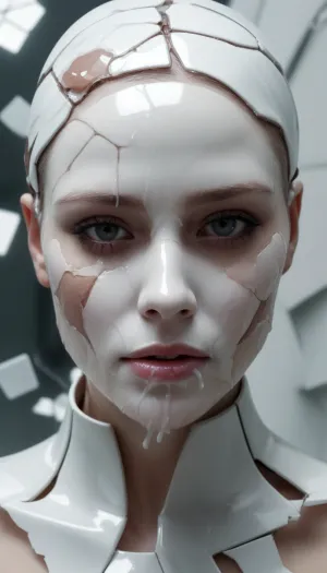 Death of a beautiful humanoid female, close up of a broken android, digital art, cracked porcelain face, futuristic look, captivating, close-up, skull, fragile, emotional, shatter into fragments, shattered glass, shattered pieces of a woman body, destroyed, abstract patterns, tilbad anatomy, bad hands, (cropped), oversaturated, extra limb, missing limbs, deformed hands, long neck, long body, imperfect, (bad hands), signature, watermark, username, artist name, conjoined fingers, deformed fingers, ugly eyes, imperfect eyes, skewed eyes, unnatural face, unnatural body, error, painting by bad-artist, fat, big face, deformed body, logo, no facee art, roses, portrait photography, cinematic, white and light gray, shallow depth of field, fully realistic, 8k, cum, facial, mouth, full, of, amateur, flash, photo, dark, background, on, face, body, clothes, swapping, man, gay, excessive, covered, in, ejaculation, projectile, breasts, back, ass, pussy, shoes, cupping, hands, cumdrip, after, sex, vaginal, <lora:cum_b1:.5>, <lora:facialized:.5>