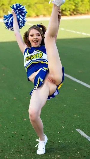 Sogni vibranti sul campo: l'alto calcio di una cheerleader evoca gioia e autoespressione