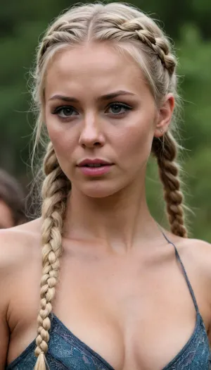(Viking woman), (gangbang), beautiful sexy slender blonde woman, Viking braids, braided hair, outdoor sex, good hands, perfect fingers, female orgasm, male orgasm, penis in mouth, oenis in vagina, double penetration, (vagina), (shaved pussy)