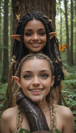 (archer robber pleases old orc makes him feel good, dreadlocks, forest fairies, mediterranean elves, elf ears, forest light through tree crowns, terracotta forest, huge unreal cock, black condom on cock, full cum, cute fairy face, smiling young moth butterfly, after oral sex, blowjob finished, more fantasy, fairy tales, cinematic action, epic, unreal fantasy, half-night forest, dim lighting, moonlight shining through treetops, green orc gives in to the fang of a forest fairy, after cumshot)