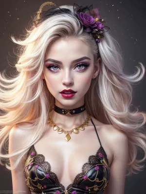 Hyperrealism, natural petite cutie, 18 years old beautiful, stunning unique female character. She has large turquoise eyes filled with joy and excitement, extravagant eyelashes, making this image a masterpiece of photography . Style, realistic hyper-detailed rendering, 32k UHD, expressive eyes, punk, graphic design, girl's face, pretty and cute, gleaming lips, white skin, naked, (very slim, skinny, thin waist), r0m4nt1cg0th, red/purple, makeup, portrait, dark, red/purple/black, lipstick, gold, powder, <lora:age_slider_v20:-2>, <lora:jin_20231226224140-000002:.7>, <lora:add_detail:.5>