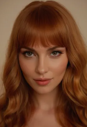 (long silky strawberry blonde hair with bangs and a defined fringe, hair styled in textured waves), intimate portrait, makeup model, hair product model, large doe eyes, seductive eyes, long eyelashes, subtle makeup, natural makeup, bashful flirty smile, charismatic, adorable, ziprealism, perfecteyes, <lora:PerfectEyesXL:.5>, sunnyrayyxo, <lora:sunnyrayyxo_v1_SDXLBase:.5>