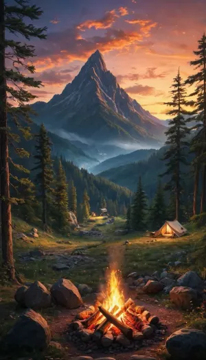 Whispers of yore: ein verzauberter Sonnenuntergang im Wald von Miyazaki