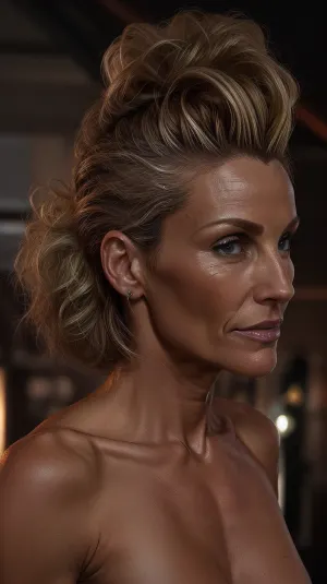 45 years old milf, skinny body, sinewy body, blonde mohawk updo hair, no tattoos at upper body, (small pointy breasts:.5), athletic, vascular, StokeRealV1, <lora:vascular:.1>, <lora:epiCRealismHelper:.6>, <lora:SDXLrender_v2.0:.6>, <lora:StokeRealV1:.7>