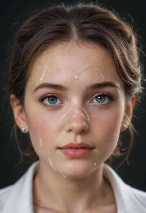 dork, dorky girl, nerdy girl, geeky girl, cute, geek, nerd, nerdy, facialized, facial, cum facial, cum, cum covered face, cum on face, face full of cum, doctor coat