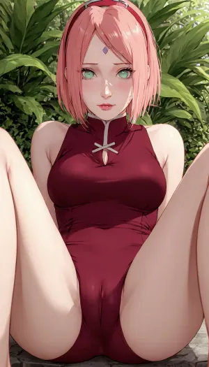Haruno Sakura from Naruto, green eyes, (boruto_sakura_xl, pink, hair, haruno, sakura, green, eyes), (anime, coloring, red, hairband, facial, mark, forehead), youngAdult, cameltoe, <lora:Boruto_Sakura_XL:1>, <lora:detailed_notrigger:1>, <lora:YoungAdultSDXL:-2>, <lora:cameltoe XL:1>