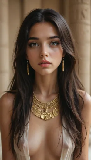 Egyptian allure: a wet portrait of defiance - a young gorgeous female in a shockingly slutty pharaoh outfit