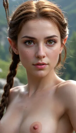 woman, Ultra-detailed beautiful elf female archer in the Crimean mountains, RPG, dungeons & dragons, intricate design and details, gymnastic body, ((medium bobs)), wild olive hair with sidelocks, lots of freckles face and skin, very hard blush on the checks and nose, raised nasal tip, cute smile, hypnotized loving yellow eyes, ((blushing)), dramatic lighting, hyperrealism, photorealistic, cinematic, High-quality detailed ideal fingers, High -quality detailed ideal eyes, high -quality detailed ideal face, high -quality detailed ideal body, high -quality detailed ideal arms, high -quality detailed ideal legs, professional detailed
High-quality photo master class, High sharpness, Very high quality detail, photorealism, 4K, 8K, 16K, professional photography of master class, perfectly symmetrical