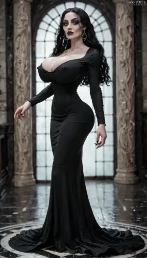 Готическая красота: вневременная элегантность Morticia Addams в облегающем платье