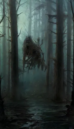 ** Description for the image generator, ** A girl in a tattered medieval tunic of coarse linen, with frayed edges and traces of dirt, stands in an iron cage that resembles an animal enclosure. Her hair is disheveled, her eyes are fearfully defiant, and her fingers are gripping the bars as if she's trying to defend herself. The cage is surrounded by a misty forest thicket, rusty spikes on the bars and shadows from the branches add to the sense of confinement. There are two hunters around, men in worn leather armor, daggers on their belts and crossbows on their backs. Their postures are aggressive — one is leaning toward the cage, grinning, his hand reaching for the lock, the other is half-turned, eyeing the captive with carnivorous interest. The hunters ' faces are a mixture of cruelty and lustful curiosity, narrowed eyes, stiff neck muscles, greasy grins. **Details to draw, **, **Textures, ** focus on the frayed fabric of the tunic, the gleam of the metal of the cage, the roughness of the tree bark in the background., **Lighting, ** the dim moonlight filtering through the fog creates sharp shadows on the hunters ' faces and glare on their weapons., **Emotions, ** fear and resistance in the girl's eyes, contrasting with the predatory passion of men., **Environment details, ** moss on the ground, broken branches underfoot, cobwebs in the corners of the cage. — * * Colors, ** a muted palette, (gray-green tones of the forest, dark brown leather of armor), with an emphasis on the pallor of the girl's skin and bloody reflections on metal. — * * Composition, ** a bottom view that highlights the threatening position of the hunters, a light haze for an atmosphere of alarm. **Technical instructions, ** Use ultra-detailed rendering for the characters ' faces and hands, 8K texture resolution for rendering small elements, (such as scratches on bars), and dynamic lighting with soft shadows. Add a motion blur to the background to focus your attention on the cell. * Restriction, The description does not contain explicit scenes of violence, but implies a tense atmosphere.*, NightScapes, fantasy, scaled, humanoid, <lora:add-detail-xl:.5>, <lora:NightScapes_XL14:1.4>, <lora:lora-000009:.6>