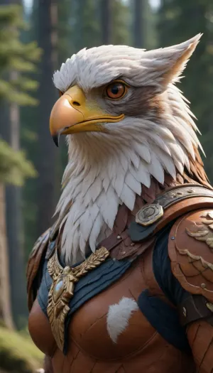 (Masterpiece, Best Quality:1.3), highres, (8k resolution wallpaper), official art, (3d:1.2), (ultra-detailed portrait), Fuji 85mm, ((hybrid), Valkyrie, anthro fox, (anthro eagle))