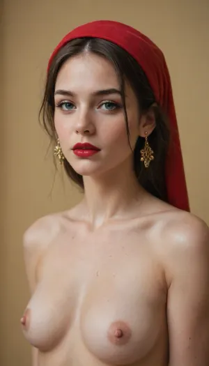 Very beautiful Russian girl in a red headscarf with Yaroslavl painting on her head made of stretch satin, burgundy lipstick, slim beautiful figure, yellow background, Pentax K-1 Mark II** Full-frame DSLR camera with 36.4 MP and good performance in low light conditions.