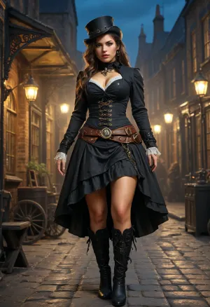 Steampunk rebel: a moonlit confrontation in victorian london - an 8k masterpiece