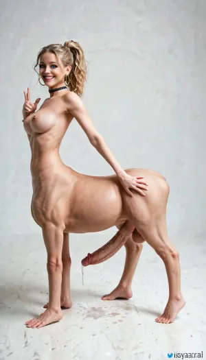 Humantaur, centaur body with human legs, side view, standing sideways, anal sex with massive cock, gaping asshole, full body view, looking at viewer, huge ass, Huge Tits, Small waist and Thick legs, 25 years old, Tall, blonde ponytail, pink lipsitick, wearing Leggins, fake huge lips, Pale/fair skin, Choker around her neck. blue eyes, sexy smile, smile, better eyes, perfect eye, Full portrait, No makeup, warm smile, pornstar pose, breasts, big, boobs, huge, tits, Back yard, looking up, bad, X, humantaur, second, human, four, legs, feet, <lora:bombshell_v2:.6>, <lora:humantaurs_02_20_merge_sdxl:1>, amateuranal, missionaryanal, <lora:amateuranal:.5>