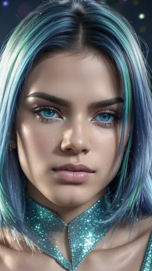 Action facial interracial, Age 20, Colors blue glitter glow green neon, Ethnicity caucasian, Face sad, Hair Color brunette, babe, View, close up