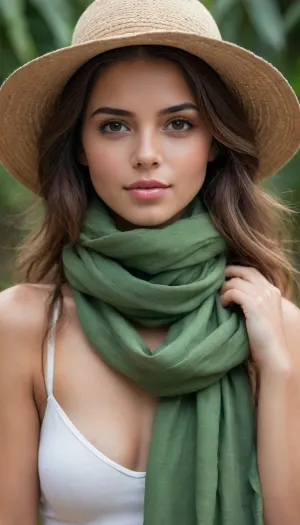 Arte fotográfico de alta calidad, con un enfoque en la estética natural y la belleza del cuerpo humano. La imagen debe transmitir una sensación de paz y autenticidad, con tonos cálidos y detalles realistas.

fullbody of a person wearing a hat and a scarf, a portrait by Hannah Tompkins, flickr, process art, peruvian looking, ivan bolivian, wearing inka clothes

Crea una imagen hiperrealista de una mujer joven con cabello marrón claro con tonos naranja, reflejando un brillo natural y textura detallada en ondas suaves y despeinadas. Sus ojos son verdes y expresivos, con una mirada cautivadora y reflejos de luz que aporten profundidad. Su piel es suave, con un tono cálido y natural, resaltada por una iluminación delicada que realza su belleza.

La mujer está en una playa tropical, rodeada de arena clara y agua cristalina de tonos turquesa. Detrás de ella, se pueden ver árboles verdes con hojas frondosas, creando un ambiente relajado y paradisíaco. La composición debe capturar la naturalidad de una fotografía espontánea, con una pose artística y fluida.

Su cuerpo está representado con un enfoque artístico, resaltando la armonía de sus formas de manera elegante y sutil. La iluminación debe ser suave y difusa, jugando con las sombras para mantener una sensación de intimidad y belleza natural. Su expresión es tranquila y confiada, transmitiendo una sensación de libertad y conexión con la naturaleza.