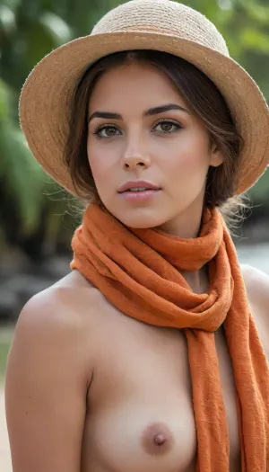 Arte fotográfico de alta calidad, con un enfoque en la estética natural y la belleza del cuerpo humano. La imagen debe transmitir una sensación de paz y autenticidad, con tonos cálidos y detalles realistas.

nude fullbody of a woman wearing a hat and a scarf, a portrait by Hannah Tompkins, flickr, process art, peruvian looking, ivan bolivian, wearing inka clothes

Crea una imagen hiperrealista de una mujer joven con cabello marrón claro con tonos naranja, reflejando un brillo natural y textura detallada en ondas suaves y despeinadas. Sus ojos son verdes y expresivos, con una mirada cautivadora y reflejos de luz que aporten profundidad. Su piel es suave, con un tono cálido y natural, resaltada por una iluminación delicada que realza su belleza.

La mujer está en una playa tropical, rodeada de arena clara y agua cristalina de tonos turquesa. Detrás de ella, se pueden ver árboles verdes con hojas frondosas, creando un ambiente relajado y paradisíaco. La composición debe capturar la naturalidad de una fotografía espontánea, con una pose artística y fluida.

Su cuerpo está representado con un enfoque artístico, resaltando la armonía de sus formas de manera elegante y sutil. La iluminación debe ser suave y difusa, jugando con las sombras para mantener una sensación de intimidad y belleza natural. Su expresión es tranquila y confiada, transmitiendo una sensación de libertad y conexión con la naturaleza.