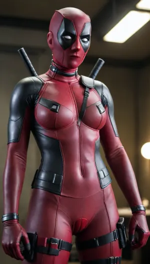 Female Deadpool, big tits, shaved pussy.