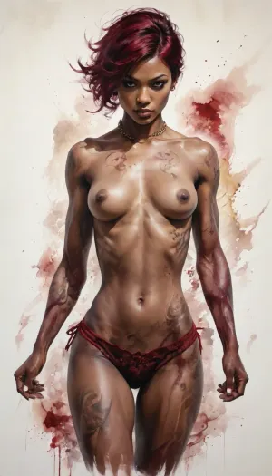 sumi-e white painting of a mysterious beautiful tattooed black skin naked woman, lace transparent nylon underwear, ((being fucked by a big muscle man)), in full growth, red and gold jewelry in the sea, by artgerm, intricate detail, trending on artstation, sumi-e white painting, fluid motion, stunning shading, ((burgundy ultra short boy hair color)), sumi-e, <lora:[XL]Sumi-e:1.2>, <lora:Sumie_Ink-GMR-000008:1.1>, <lora:InkWashpainting:1>