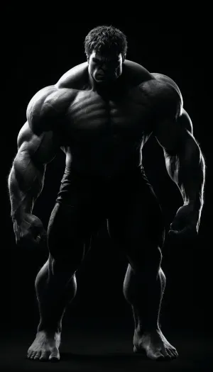 (((black and white drawing))), (no colors), hulk from the MARVEL universe, black background, (((full body view))), PEHighContrast, Simple, Background, high, Contrast, <lora:PE_HighContrastStyleV1:2>, <lora:dark:1.5>